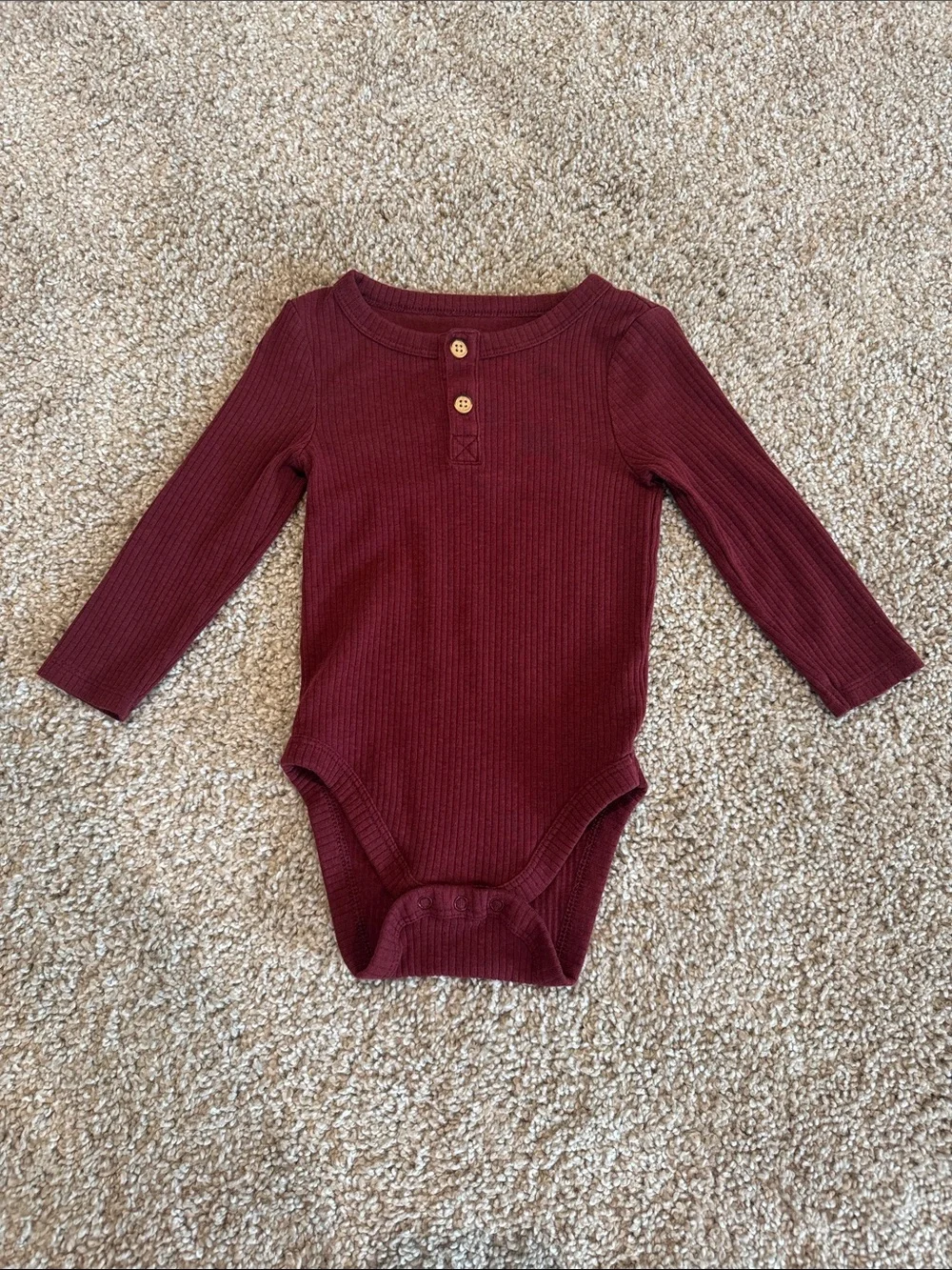 Cat & Jack Burgundy Ribbed Long-Sleeve Bodysuit with Buttons